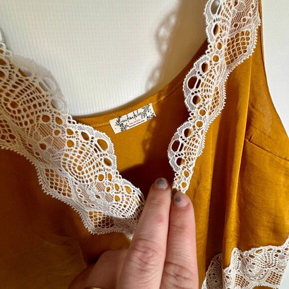Free People Intimately Your Eyes Cami Mustard Yellow Gold Tank Medium - Picture 3 of 6